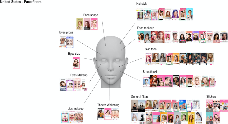 Figure 2: All categories concerning face modifications originated from applications offered within the Google Play Store of the United States.