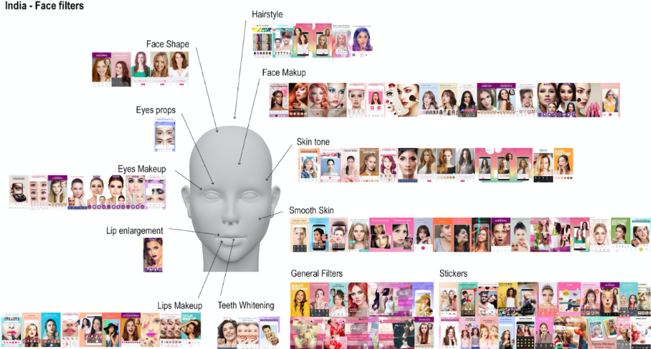 Figure 3: All categories concerning face modifications originated from applications offered within the Google Play Store of India.  